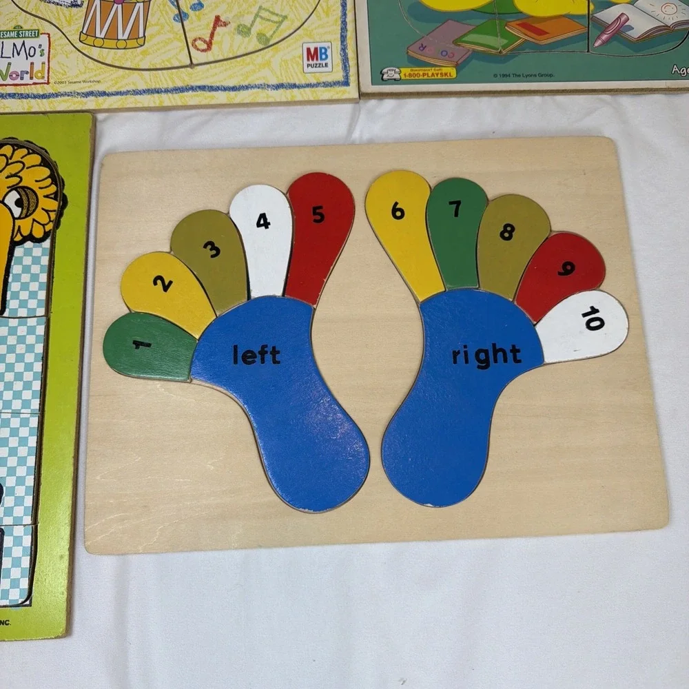 Vintage Wooden Playskool Puzzles - Lot of 5 Barney Sesame Street Made In USA